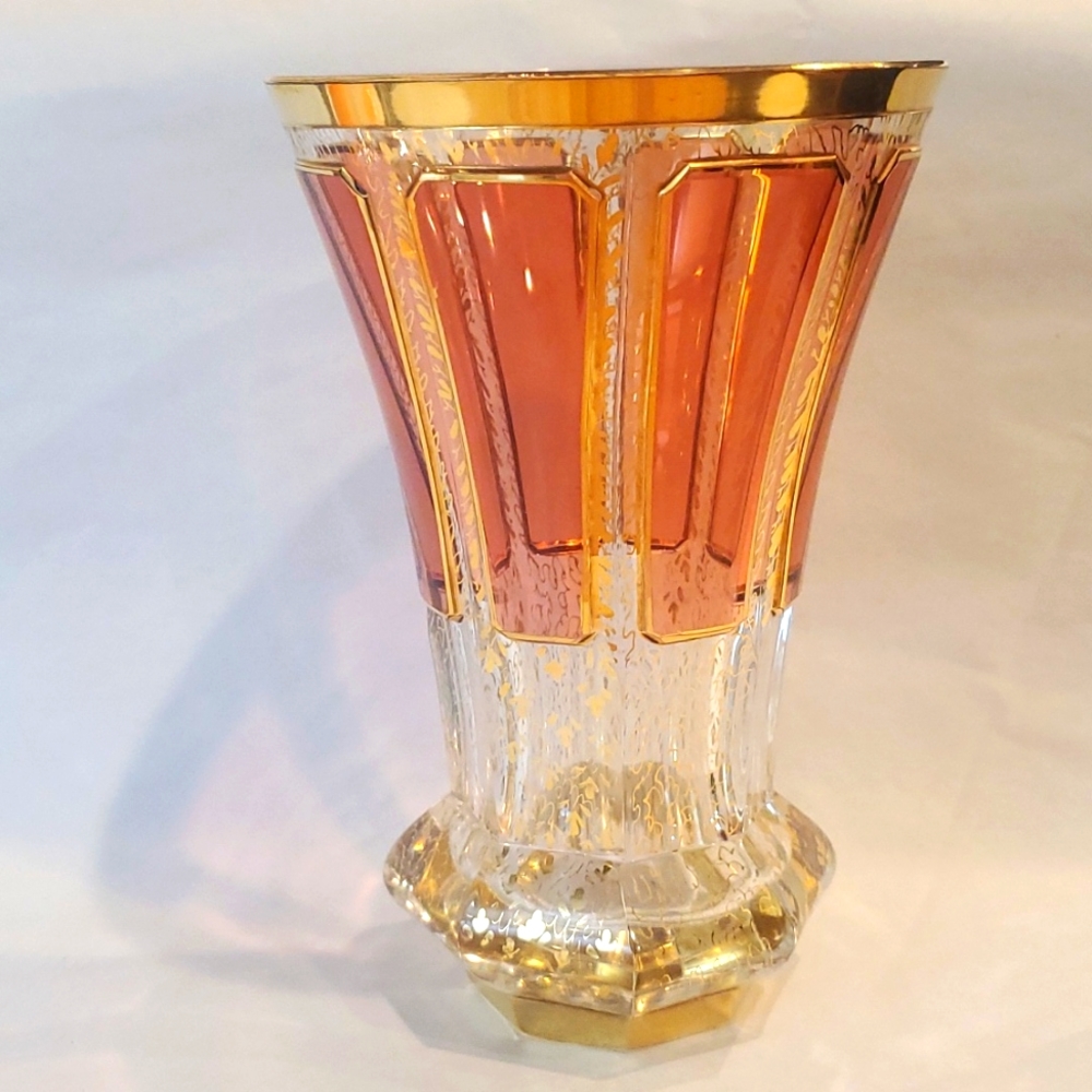 Vintage Cranberry and Gold Vase
